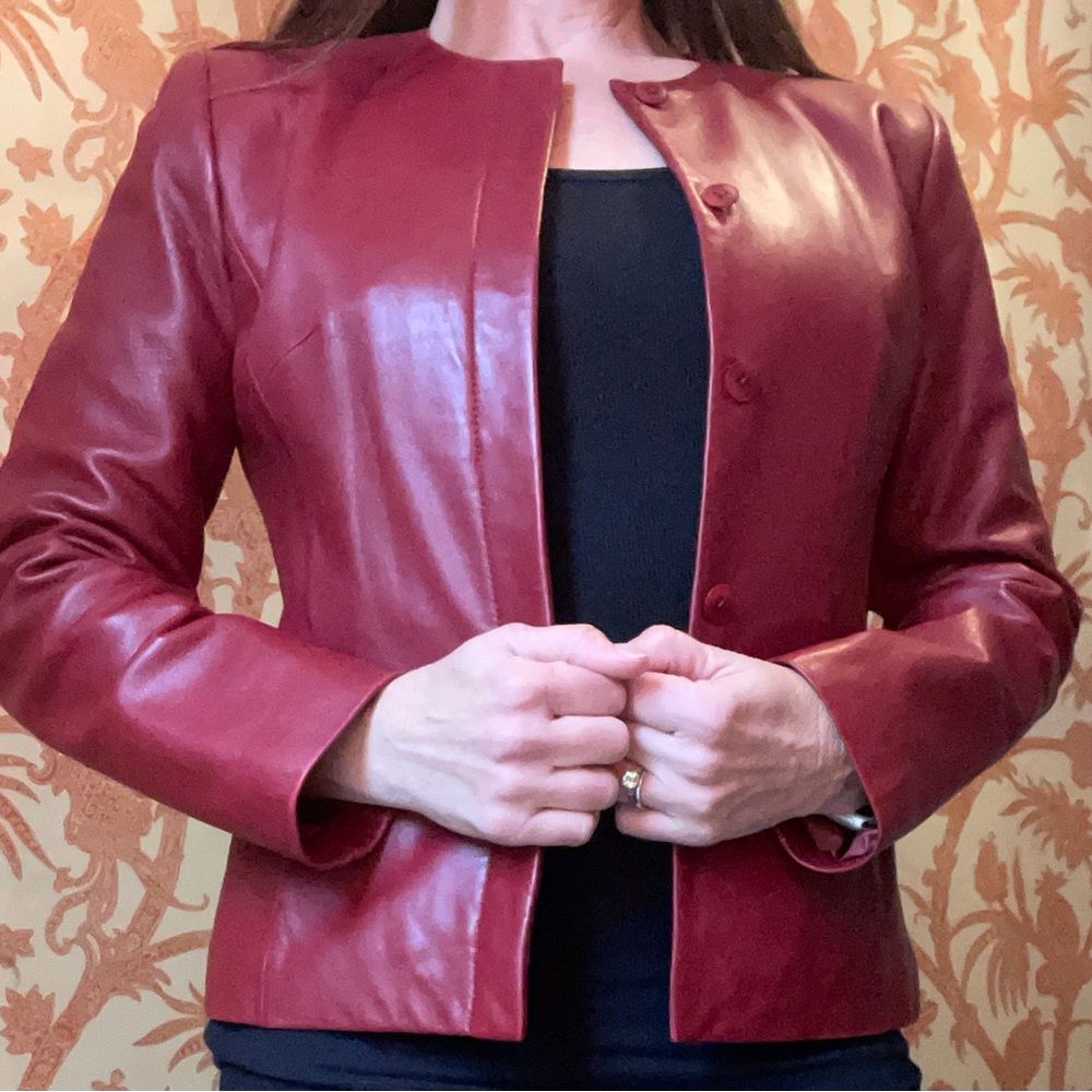 Ann Taylor dark red leather jacket